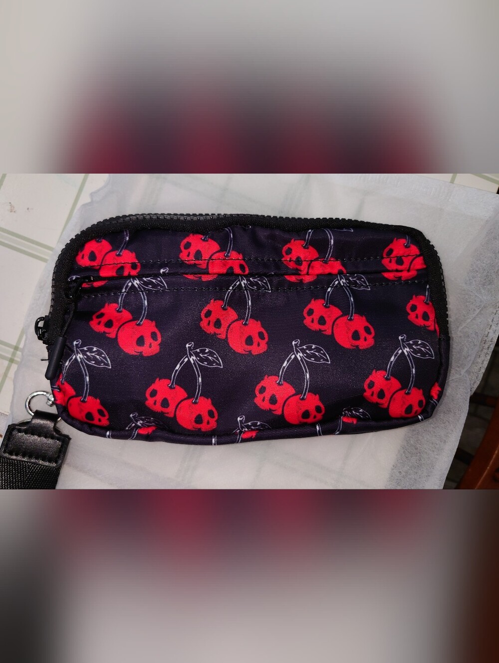 *Brand NEW* EMMAFY: Stashy - Skull Cherry Print Crossbody Pouch - Black and Red
